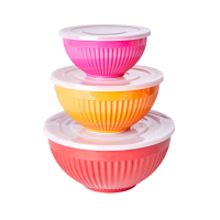 Melamine Stacking Storage Bowls Set of 3 Red, Tangerine Orange, Fuchsia Pink By Rice DK